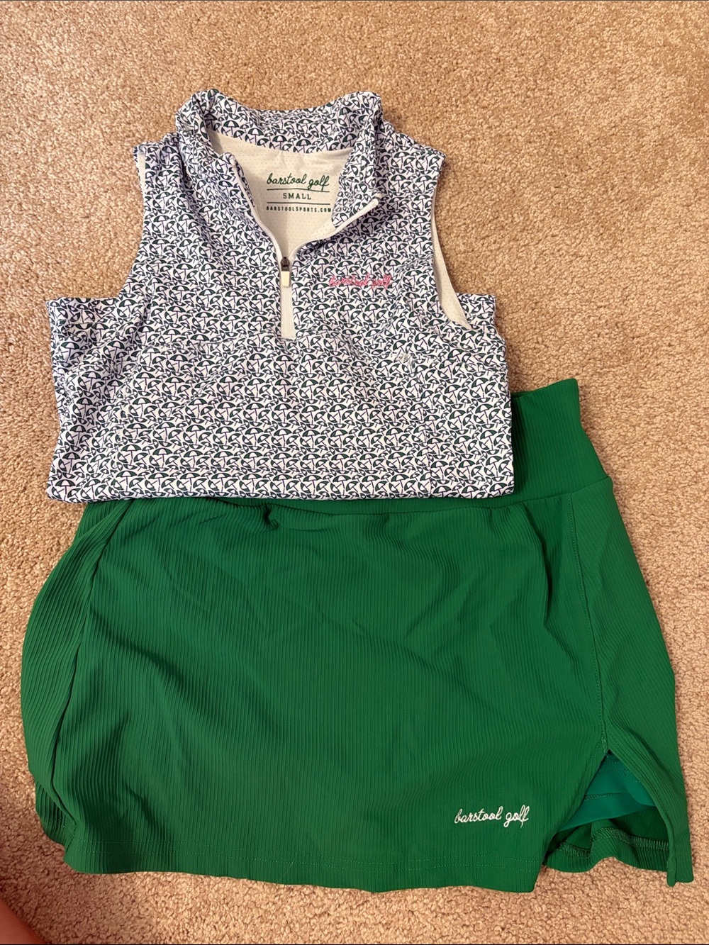 Barefoot Golf Sleeveless Printed Zip Mock Top with skirt